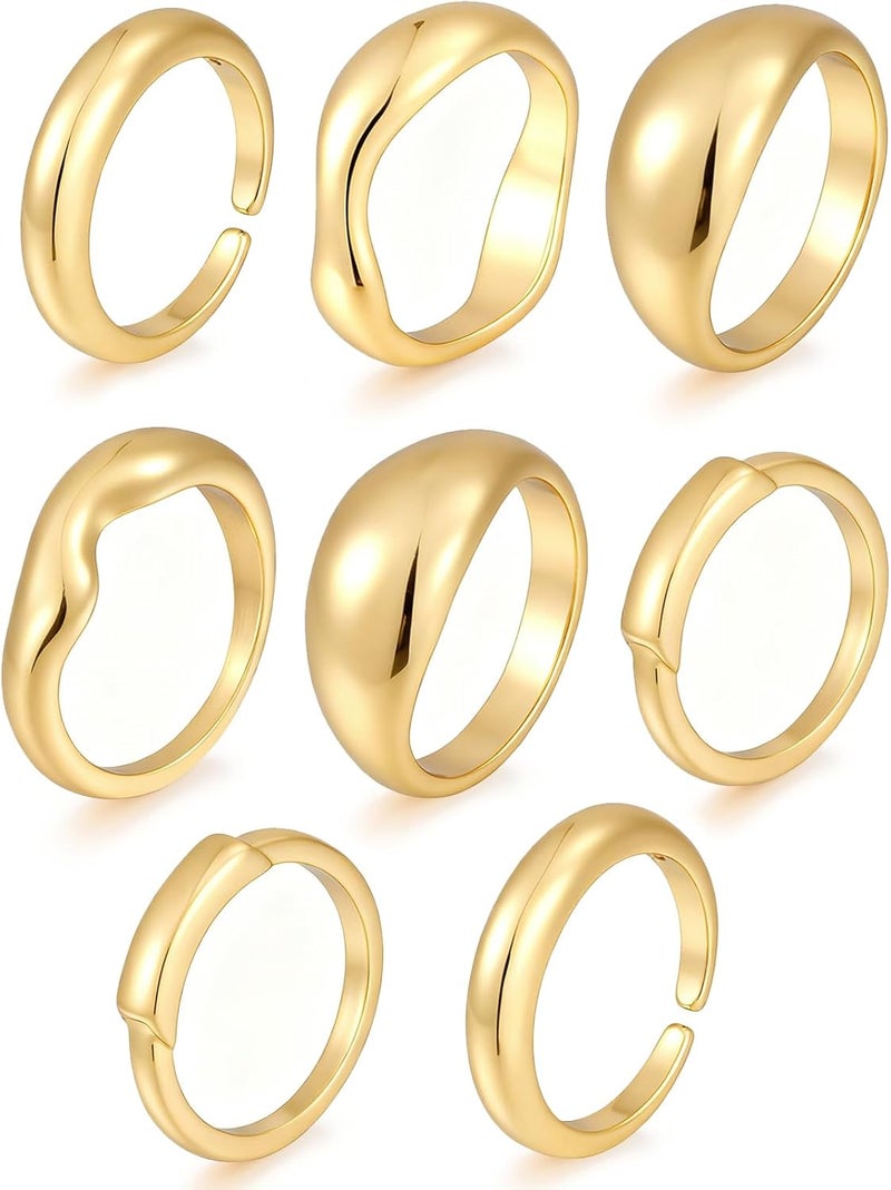 17mile Chunky Gold Stackable Rings for Women Non Tarnish, 18K Gold-Plated Statement Open Stacking Rings, Knuckle Band Ring Set - Image 1